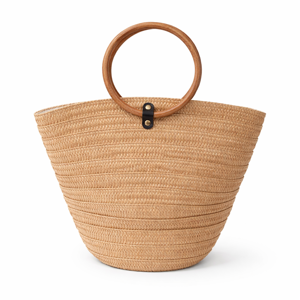 Szalmatáska karika alakú fa fogantyúval - Image 3