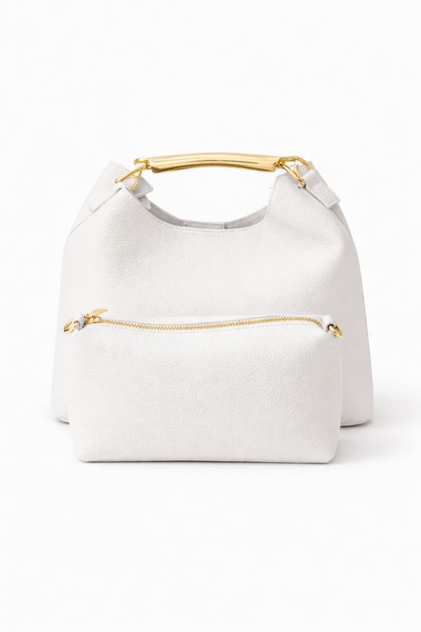 Elegáns bőr kézitáska fém fogantyúval